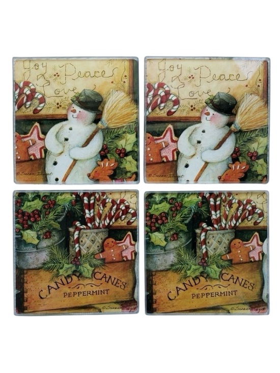 Susan Winget Other - Susan Winget Holiday Snowman & Candy Cane Coasters - Set of 4, Red & Green